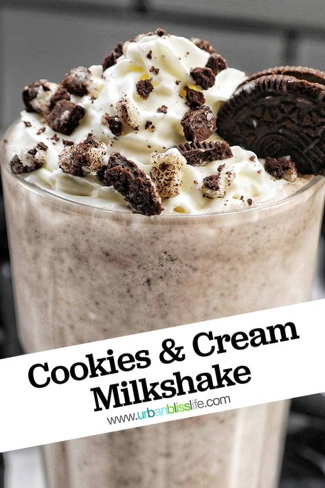 You only need 3 ingredients to make this easy Cookies and Cream Milkshake recipe! Instructions for making it in a Ninja Creami or blender are included. It's the perfect sweet treat! Recipe at UrbanBlissLife.com. Thick Oreo Milkshake Recipe, Milkshake Recipe Without Ice Cream, Oreos Cookies, Oreo Milkshake Recipe, Cookies And Cream Milkshake, Cookie Milkshake, Ninja Ice Cream Recipe, Creami Recipes, Oreo Milkshake