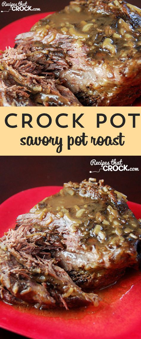 This Crock Pot Savory Pot Roast is so easy and everyone will love it! Roast With French Onion Soup, Pork Roast In Crock Pot, Roast In Crock Pot, Savory Pot Roast, Paleo Pot Roast, Crock Pot Pork Roast, Beef Roast Crock Pot, Crockpot Pot Roast, Slow Cooker Pot Roast Recipes