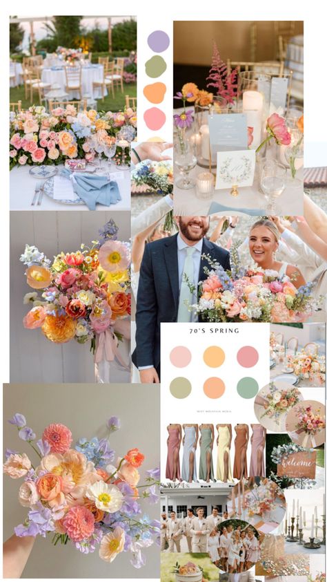 Pastel Wedding Theme, Wedding Theme Color Schemes, Wildflower Wedding Theme, Wedding Color Pallet, Dream Wedding Decorations, Summer Wedding Colors, Sunset Wedding, Wedding Theme Colors, Future Wedding Plans