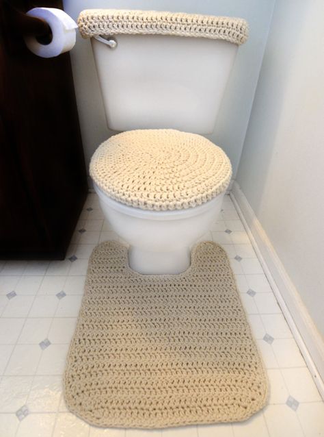 Crochet Spot  » Blog Archive   » Crochet Pattern: Toilet Cover Set and Contour Rug - Crochet Patterns, Tutorials and News Toilet Tank Cover, Large Crochet Hooks, Crochet Mat, Toilet Rug, Floor Cloth, Crochet Home Decor, Toilet Tank, Stylish Rugs, Crochet For Home