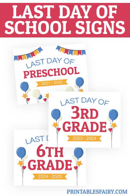 Grab these fun and cute last day of school printable signs updated for 2022! All grades included: preschool, pre-k, kindergarten, first grade, and all up until 12th grade. Perfect for the last day of school pictures! School Interview, 11th Grade, Summer Schedule, 10th Grade, 12th Grade, School Printables, School Pictures, School Signs, End Of School