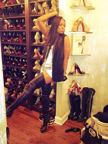 Louboutin back zip THB by Photoframe, via Flickr Marlo Hampton, Celebrity Closets, Fancy Shoes, Shoes And Boots, Shoe Closet, Boots Outfit, Thigh High Boots, High Heel Boots, Over The Knee Boots