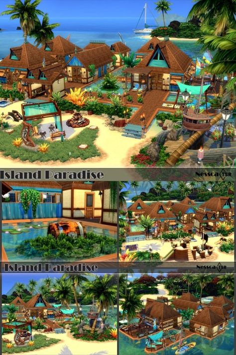 Sims 4 Island Living House, Sims House Ideas, Sims 4 Beach House, Sims 4 House Ideas, Large Mansion, Sims4 House, Sims 4 House, Die Sims 4, Polynesian Islands