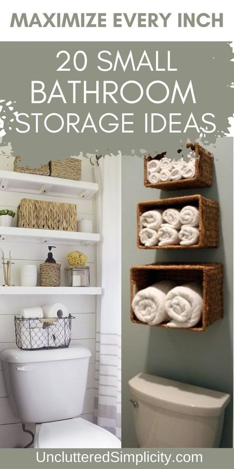 Make your small bathroom feel larger by keeping clutter to a minimum. Here are over 20 small bathroom storage ideas that will make you fall in love with the smallest room in your home! Island Bathroom, Small Full Bathroom, Cabin Remodel, Mini Bad, Very Small Bathroom, Bathroom Storage Ideas, Ideas For Small Bathrooms, Small Space Bathroom, Small Bathroom Organization