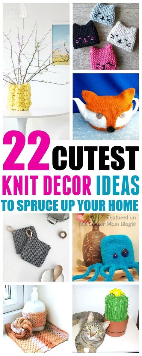 Add some personality to your kitchen and bath with this collection of ridiculously cute knitting projects! Free knitting patterns for all skill levels.    #knit #knitting #home #decor #crafts via @soccermomblog Knit Home Decor Patterns, Knit Home Decorating, Knitted Home Accessories, Knitted Home Decor, Cute Knitting Projects, Quick Knit Gifts, Fun Knitting Projects, Unique Knitting Projects, Knit Home Decor