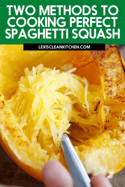 How to Cook Spaghetti Squash: Two fool-proof methods for cooking spaghetti squash in the oven or in the instant pot. Spaghetti Squash In Oven, Roasting Spaghetti Squash, Italian Pasta Bake, Squash In Oven, Cook Spaghetti Squash, Roasted Spaghetti Squash, Cooking Spaghetti Squash, Nutritious Desserts, Vegetarian Spaghetti