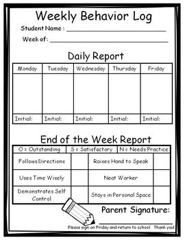 Weekly Behavior Log, Student Behavior Chart, Weekly Behavior Charts, Behavioral Management, Behavior Log, Parent Communication Log, Behavior Report, Weekly Report, Communication Log