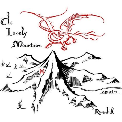 Hobbit Tattoo, Tolkien Tattoo, The Lonely Mountain, Lotr Tattoo, Lonely Mountain, Lord Of The Rings Tattoo, Rings Tattoo, Mountain Art Print, Lotr Art