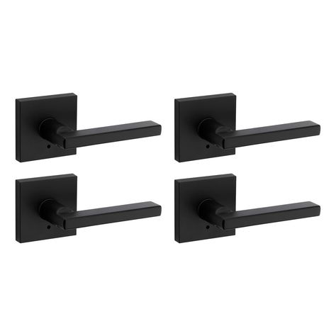 Kwikset Halifax Square Matte Black Bed/Bath Door Lever (4-Pack) 730HFLSQT5144PK - The Home Depot Matte Black Door Handles, Black Door Hardware, Black Interior Door, Black Door Knobs, Interior Door Knobs, Bath Door, Black Bed, Contemporary Door, Door Handles Interior