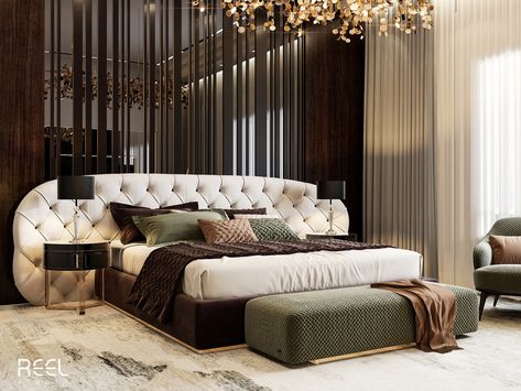 Luxury Master Suite Bedroom on Behance Rich Bedroom Luxury, Luxury Master Suite, Master Suite Bedroom, Upholstered Wall Panels, Upholstered Walls, Modern Luxury Bedroom, Bedroom Wall Designs, Luxury Bedroom Master, Small Room Bedroom