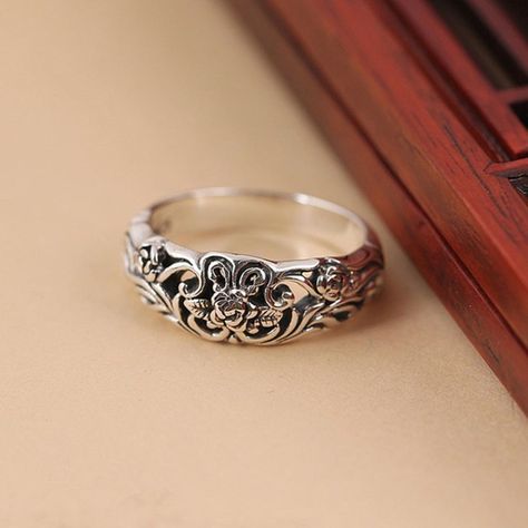 Black Rose Ring, Silver Rose Ring, Antique Silver Rings, Wedding Party Jewelry, Rose Ring, Engagement Bands, Hand Jewelry, Classic Ring, Color Ring