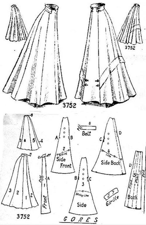 Ladies 8-gored skirt, Edwardian (1900s) More 1910 Skirt Pattern, Edwardian Skirt, Pola Rok, Victorian Skirt, Patron Vintage, Edwardian Dress, Costume Patterns, Victorian Clothing, Sewing Skirts