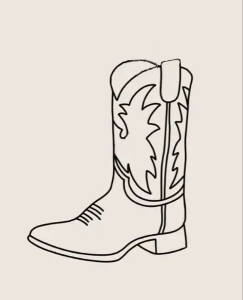 Cowboy Boot Line Tattoo, Cowboy Boot Outline Drawing, Cowboy Boot Tattoo Design, Western Stuff To Draw, Cowboy Boot Drawing Simple, Cowboy Boot Coloring Page, Easy Cowgirl Paintings, Cowgirl Boot Outline, Cowboy Boot Line Art