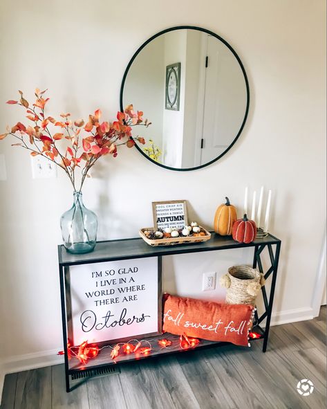 Fall Decor Foyer Table, Seasonal Entryway Decor, Simple Fall Entryway Decor, Entryway Fall Decor Table, Console Table Fall Decorating, Living Room Table Fall Decor, Fall Decor Ideas For Small Home, Fall Small Home Decor, Fall Decor Small Living Room