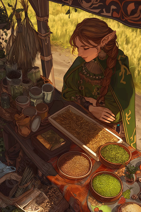 (LN female strongheart halfling druid), a member of the Emerald Enclave, Goldenfields, Storm King's Thunder Male Druid Character Art, Female Druid Dnd, Halfling Rpg, Emerald Enclave, Mushroom Druid, Halfling Dnd, Circle Of Spores Druid, Halfling Druid, Female Halfling