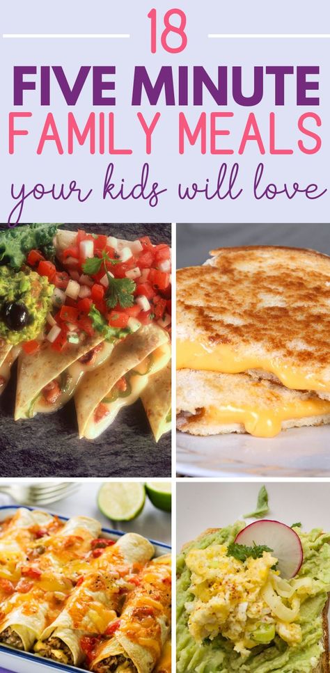 Here are 18 five minute family meals perfect for lazy dinners! These meals take just 5 minutes of prep time (and occasionally some oven time), and every single one has been tested for quality by our kids. Five Minute Meals, Five Minute Recipes, Easy Meals For Busy Moms, 5 Min Meals, 5 Dinners, Lazy Dinners, Cooking Tricks, Dinners Recipes, 5 Minute Meals