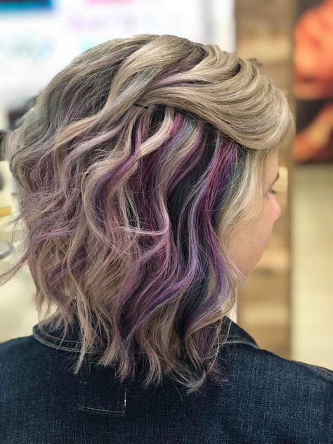 Lavender Peekaboo Highlights, Purple Blonde Hair, Peekaboo Hair Colors, Dark Purple Hair, Hair Fixing, Peekaboo Hair, Ash Blonde Hair, Grey Hair Color, Cute Hairstyles For Short Hair