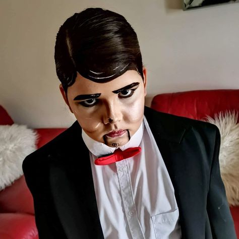 Our interpretation of Slappy the Dummy for World Book Day Slappy Halloween Costume, Slappy The Dummy Makeup, Slappy Costume, Slappy Goosebumps Pumpkin, Goosebumps Costume, Dummy Costume, Slappy The Dummy Fanart, Dummy Makeup, Goosebumps The Haunted Mask