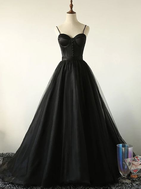 Black Tulle Prom Dress, Tulle Prom Dress Long, Long Party Gowns, Sweep Train Prom Dress, Black Ball Gown, Prom Dress Long, Tulle Evening Dress, Sweetheart Prom Dress, Black Party Dresses