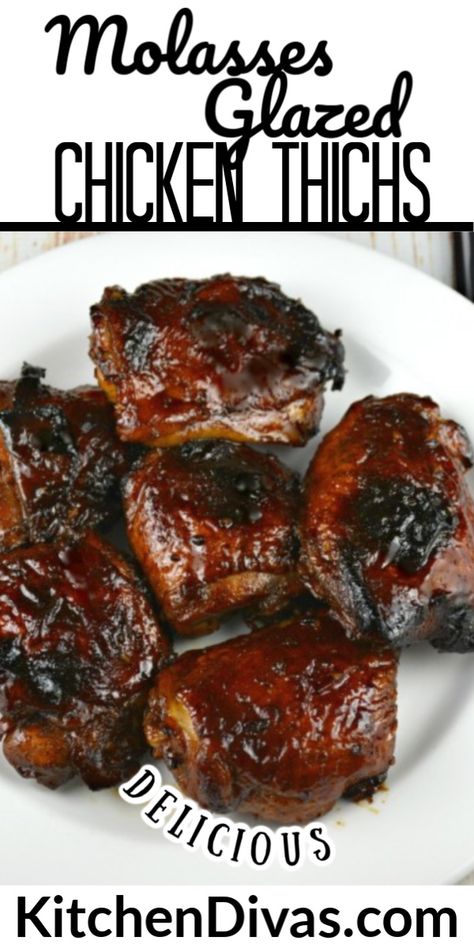 Molasses Chicken Recipes, Uses For Molasses, Molasses Recipes Healthy, Black Strap Molasses Recipes, Pomegranate Molasses Chicken, Blackstrap Molasses Recipes, Molasses Chicken, Molasses Glaze, Glazed Chicken Thighs