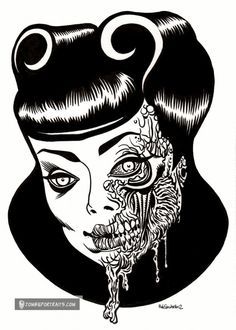 Pin Up Drawings Tattoo, Drawings Tattoo Ideas, Zombie Pin Up Girl, Up Drawings, Zombie Pin Up, Zombie Tattoos, Rockabilly Art, Pin Up Drawings, Derby Girl