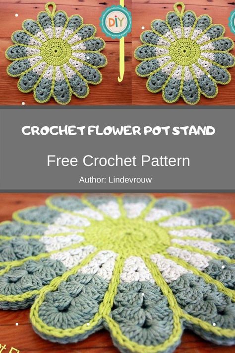 Flower Pot Holders Diy, Crochet Pot Separators, Crochet Flower Pot Holder, Crochet Coasters Free Pattern Round, Pot Protectors, Crochet Flower Pot, Plant Coasters, Crochet Flower Coaster, Crochet Plants