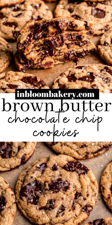 These are the best brown butter chocolate chip cookies! They have chewy, gooey centers, crispy edges and they are packed full of melty dark chocolate chunks. Chewy Brown Butter Chocolate Chip Cookies, Brown Butter Cookies Chocolate Chip, Special Cookies, Brown Sugar Chocolate Chip Cookies, Cookie Recipes Chocolate Chip Brown Butter, Chocolate Chip Cookies Brown Butter, Brown Butter Dark Chocolate Chip Cookies, Best Chocolate Chip Cookie Recipe, Best Chocolate Chip Cookies