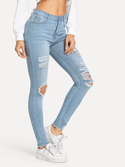 Raw Hem Ripped Jeans Plain Pants, Jeans For Girls, Latest Jeans, Casual Menswear, Spandex Pants, Dress Woman, Outfit Jeans, Cute Jeans, Jeans Online