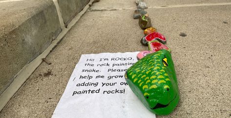 Rocko the Painted Rock Snake at Wentworth Library Painted Rock Snake, Rock Snake, Popular Crafts, B Roll, Help Me Grow, Classroom Community, Painted Rock, Kids Shows, Painting For Kids