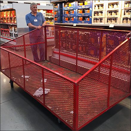 Caught during roll-out at shift change, the size and scope of this Mobile Perforated Metal Bin is far more apparent empty than full. Normally on duty near the Warehouse Club check stands, these bin… Warehouse Ideas, Metal Bins, Warehouse Club, Expanded Metal, Perforated Metal, Metal Mesh, Wood Storage, Storage Bins, Design Project