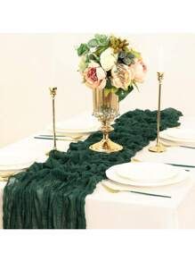 Dark Blue  Collar  Polyester   Embellished   Kitchen & Dining Green And Gold Table Setting, Tulle Table Runner, Cheese Cloth Table Runner, Cloth Table Runner, Gauze Table Runner, Gold Table Setting, Party Cake Table, Cheesecloth Table Runner, Tulle Table