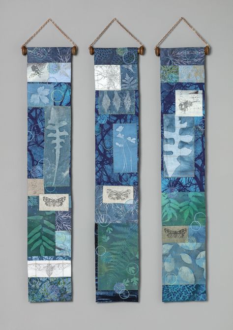 Sharon Mccartney Fiber Art, Fiber Collage Art, Quilt Wall Hanging Ideas Fabric Art, Fabric Scrolls, Fabric Art Collage, Wall Scupture, Recycled Fabric Art, Fiber Art Collage, Textile Art Projects