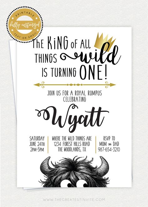 Wild Things Birthday Party, Wild First Birthday, Wild Things Birthday, 1st Birthday Invitations Boy, Baby First Birthday Themes, Wild Birthday Party, Boys 1st Birthday Party Ideas, 1 Year Birthday, Baby Birthday Themes