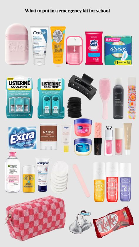 Personal Routine, Kit For School, Teen Sleepover Ideas, Middle School Essentials, School Emergency Kit, Aura Pink, Listerine Cool Mint, School Backpack Essentials, Pretty School Supplies