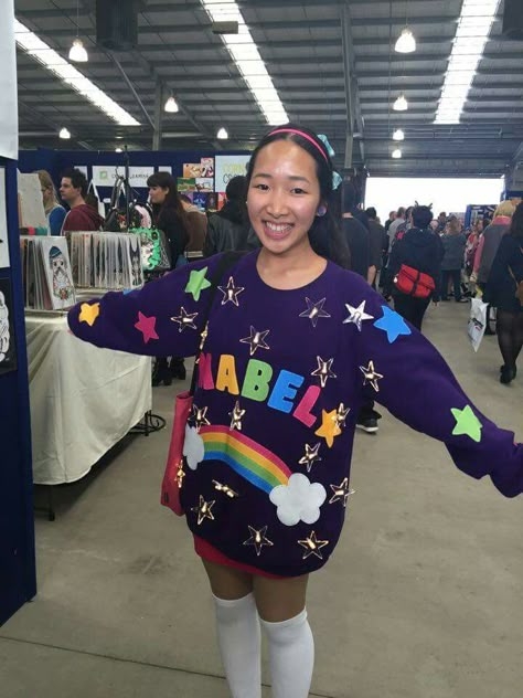 Mabel Pines light up sweater cosplay from Gravity Falls Gravity Falls Mabel’s Sweater, Mabel Pines From Gravity Falls Costume, Mabel Pines Outfit Ideas, Mabels Sweaters Gravity Falls, Mable Gravity Falls Halloween Costume, Mable Gravity Falls Costume, Mabel Cosplay Gravity Falls, Gravity Falls Mabel Sweaters, Gravity Falls Costumes Halloween