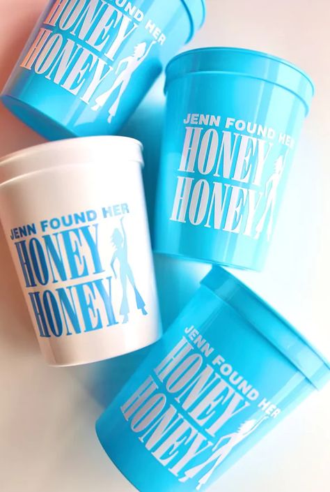 Custom Bachelorette Cups, Dancing Queen Bachelorette Party, Honey Honey Mamma Mia, Mama Mia Themed Bachelorette Party, Mama Mia Bachelorette Party, Disco Cups, She Found Her Honey, Mamma Mia Bachelorette Party, Bride Cup