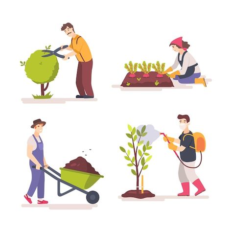 Cartoon people doing gardening job. | Premium Vector #Freepik #vector #farmer-man #woman-farmer #gardener-man #farmer-farming Gardening Cartoon, Person Gardening, Farmer Man, Drawing Of People, Woman Farmer, Premium Vector Cartoon, Get A Job, Cartoon People, Better Homes And Garden