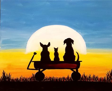 Silhouette Painting, Paint Nite, Simple Acrylic Paintings, Wow Art, Night Painting, Dog Paintings, Painting Class, Easy Paintings, Painting Projects