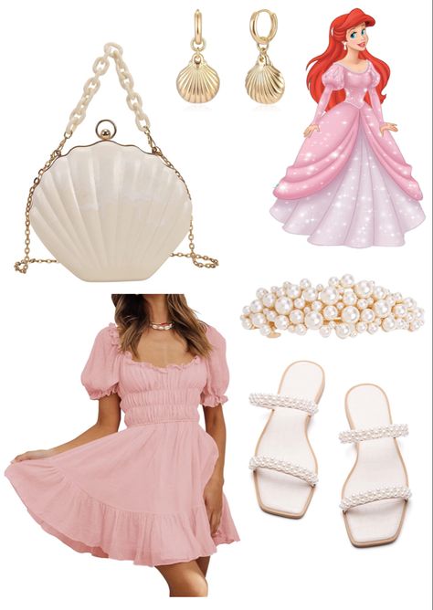 Ariel Pink Dress Disneybound, Princess Ariel Outfit Ideas, Cute Ariel Costumes, Princess Looks Outfit, Little Mermaid Disney Outfit, Modern Ariel Outfit, Little Mermaid Outfit For Women, Mermaid Inspired Outfits Casual, Ariel Moodboard