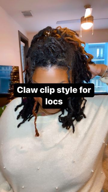 Locs With Clips, Holiday Loc Styles, Claw Clip Loc Hairstyles, Loc Claw Clip Hairstyles, Claw Clip On Locs, Loc Accessories Black Women, Claw Clip Locs, Small Locs Styles, Small Claw Clip