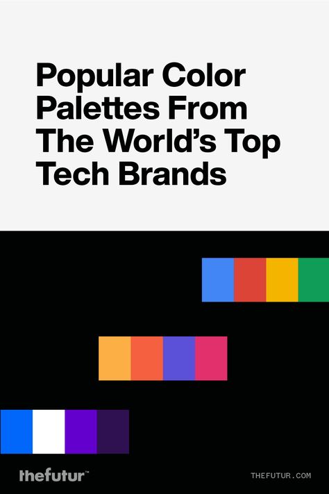 The world's top tech brands still use websites just like the rest of us. They’re all hosted on the World Wide Web, and that means they also need to represent their brand with a proper color scheme. Find out what makes a good color scheme work and how to choose one that will speak to your brand and align with the emotions you want your customers to feel in our latest article. Powerful Color Palette, Color Palette For Marketing Agency, Color Palette For Technology, Tech Color Palette, Technology Color Pallete, Tech Logo Color Palette, Corporate Colour Palette Visual Identity, Tech Color Palette Website, Popular Color Schemes