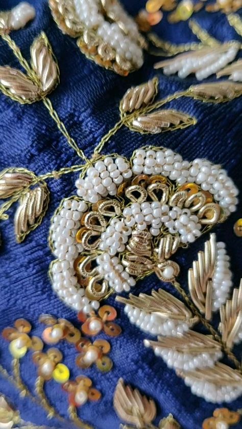 Handwork pearl Potlibag with intricate floral design!!! | Handwork embroidery design, Indian embroidery, Hand beaded embroidery Embroidery Designs With Beads, Frock Ideas, Embroidery Samples, Zardosi Embroidery, Amazing Embroidery, Zardozi Embroidery, Hand Beaded Embroidery, Hand Embroidery Dress, Fashion Embroidery