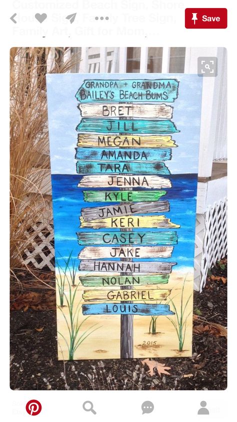 Family Tree Ideas, Family Tree Artwork, Family Tree Canvas, Beach Canvas Paintings, Family Tree Painting, Personalized Canvas Art, Painting Summer, Painting Ocean, Beach Sign