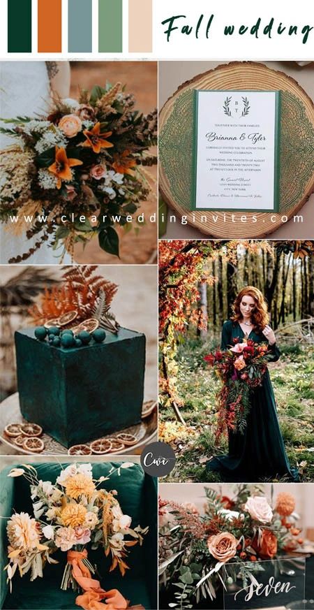 Stunning Emerald Wedding Color from Real Weddings and Inspiration – Clear Wedding Invites Dark Teal Weddings, Green Fall Weddings, Emerald Wedding Colors, Emerald Green Wedding Theme, Hunter Green Wedding, Forest Green Wedding, Dark Green Wedding, Fall Wedding Color Schemes, Rusting Wedding