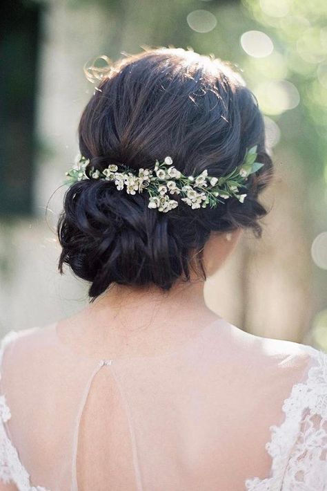 Wedding Updo With Flowers, Updo Flowers, Updo With Flowers, Wedding Updos For Medium Hair, Kingscote Barn, Braid Wedding, Low Updo, Wedding Updos, Braided Bun Hairstyles