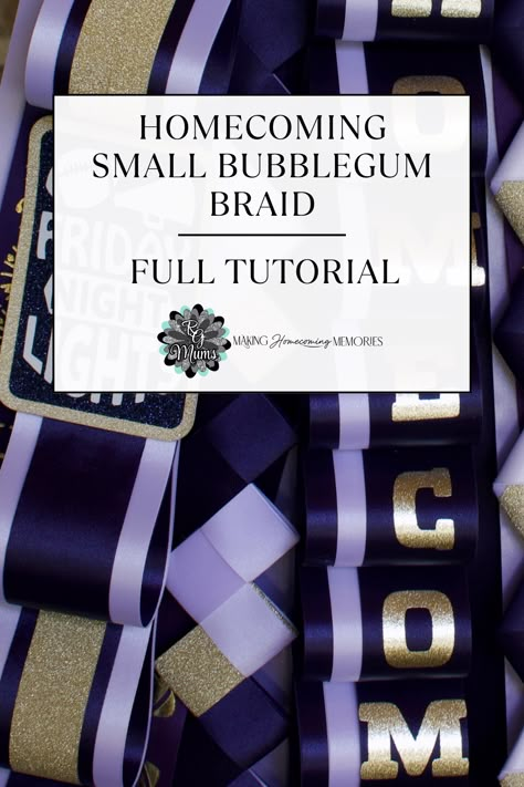 Homecoming Mum Small Bubblegum Braid Full Video Tutorial Bubblegum Chain Mum, Homecoming Mum Ribbon Length, Bubblegum Braid Mum, Mum Chains Diy, Homecoming Braid Tutorial, How To Make Mum Braids, How To Make A Homecoming Garter, Mum Braids Diy, Mum Ribbon Braids