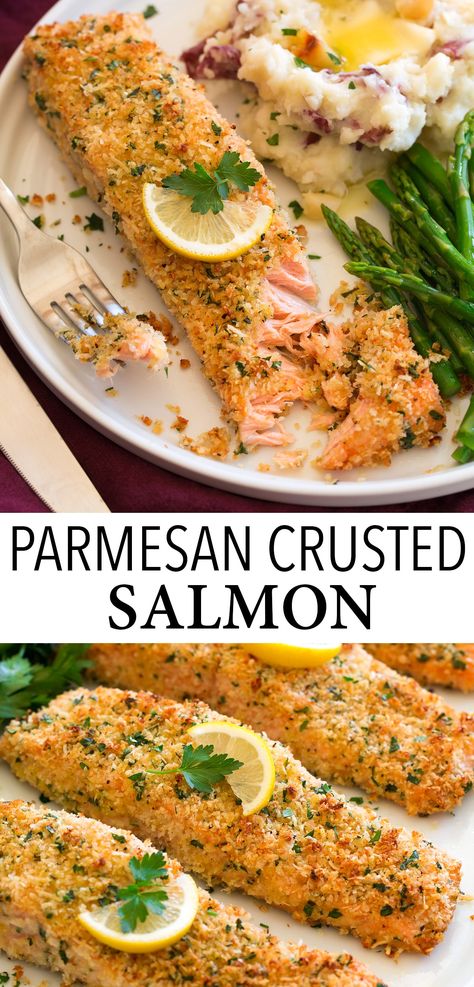 Crusted Salmon Recipes, Herb Crusted Salmon, Parmesan Crusted Salmon, Oven Salmon, Salmon Recipes Baked Healthy, Oven Baked Salmon, Fish Dinner Recipes, Easy Salmon Recipes, Crusted Salmon