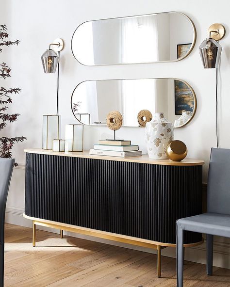 Crate and Barrel on Instagram: “Trend: textured wood. Stately and contemporary, our exclusive Walton Sideboard explores the expert artistry and design traditions of ribbed…” Large White Vase, White Slipcovers, Bathroom Vanity Light, Dining Chair Slipcovers, Bathroom Wall Sconces, Leather Dining Chairs, White Vases, Black Walls, Vanity Light