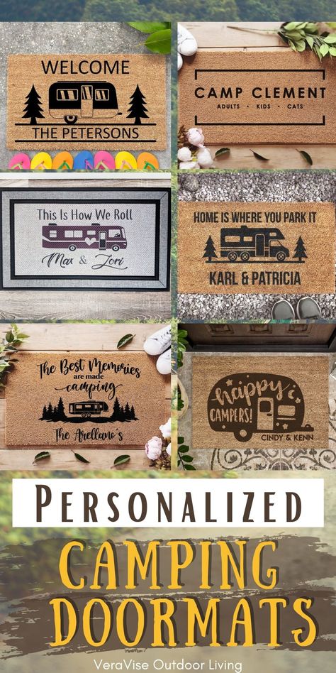 Diy Camper Decor Cricut, Camping Door Mat, Personalized Camping Gifts, Camping Signs Diy Campsite, Camper Cricut Ideas, Rv Cricut Ideas, Cricut Camping Ideas, Diy Camper Crafts, Cricut Camper Projects