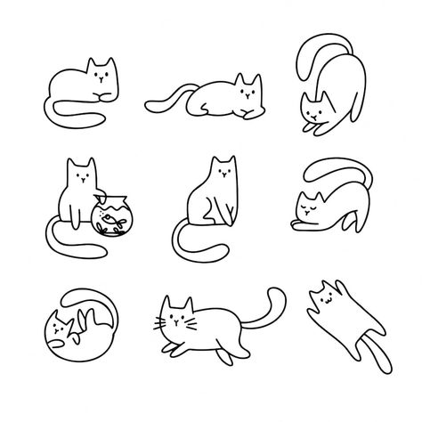 Acab Tattoo, Cartoon Cat Drawing, Doodle Doodle, Cat Outline, Line Doodles, Cute Cat Drawing, Cat Doodle, Pets Drawing, Cat Vector